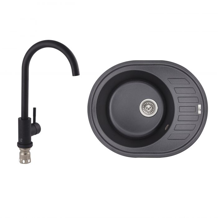 Набор: Кухонная мойка Lidz 620x500/200 BLA-03 (LIDZBLA03620500200) + Lidz Aria Смеситель для кухни 015F BLA