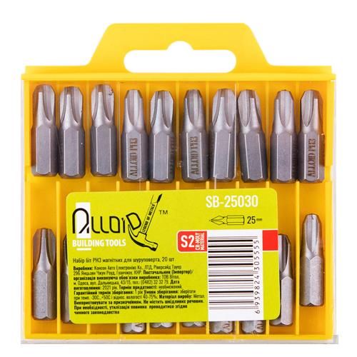 Alloid. Набор бит магнитных для шуруповерта PH3 25мм, S2 (20шт) (SB-25030)