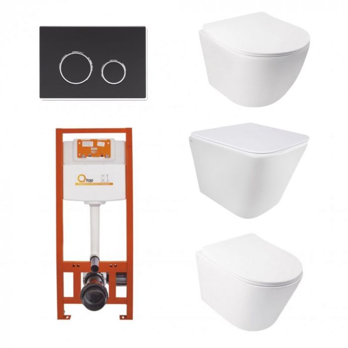 Набор: Qtap Tern+Jay+Swan Ultra Quiet подвесные унитазы+Nest комплект инсталляции 4в1 (клавиша круглая Black mat)