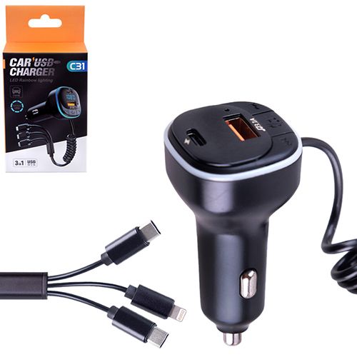 Модулятор FM 5в1 С31 12-24v USB 5V-3.1A Type C 5V-3.1A 3in1 скачать BT5.0 RGB-ambient light (C31)