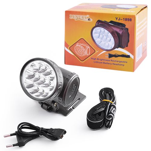 Фонарь налобный Luxury 1898, 13LED, ЗУ 220V, встроенный аккумулятор (1898)