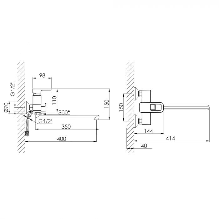 Смеситель для ванны Lidz Wawel 005 с поворотным изливом (с душевым гарнитуром) (k35) LDWAW005CRM45389 Chrome