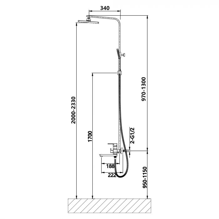 Душевая система универсальная Lidz Wawel 1030 на три потребителя (с изливом) (k35) LDWAW1030BLA45396 Black