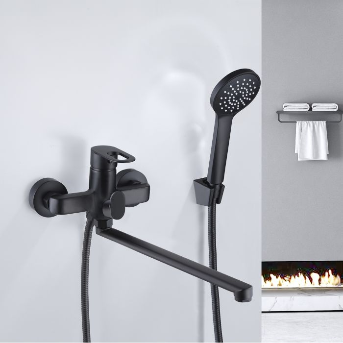 Смеситель для ванны Lidz Latwa 005 с поворотным изливом (с душевым гарнитуром) (k35) LDLAT005BLA45420 Black