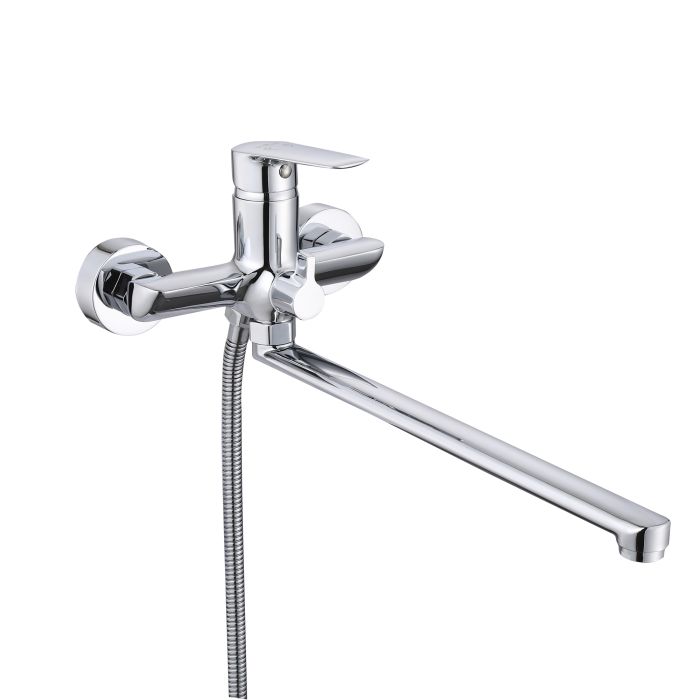 Смеситель для ванны Qtap Leo New с длинным поворотным изливом (с душевым гарнитуром) QTLEO2601CRM45562 Chrome