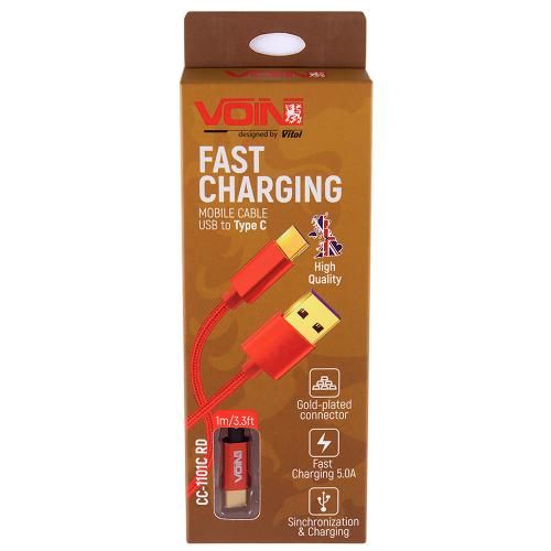 Кабель VOIN CC-1101C RD USB-Type C 5А, 1m, red (супер быстрая зарядка/передача данных) (CC-1101C RD)