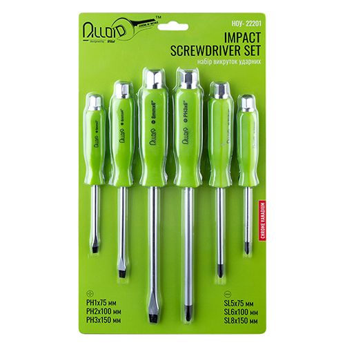Набор отверток ударных крест и шлиц, 6 предм Alloid (НОУ-22201)