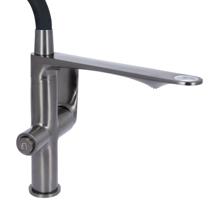 Смеситель для кухни Qtap Vlasta New с гибким изливом с подключением для питьевой воды QTVLA364GMB45649 Gunmetal Black PVD