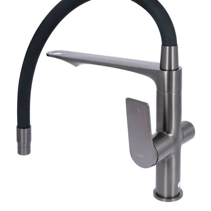 Смеситель для кухни Qtap Vlasta New с гибким изливом с подключением для питьевой воды QTVLA364GMB45649 Gunmetal Black PVD