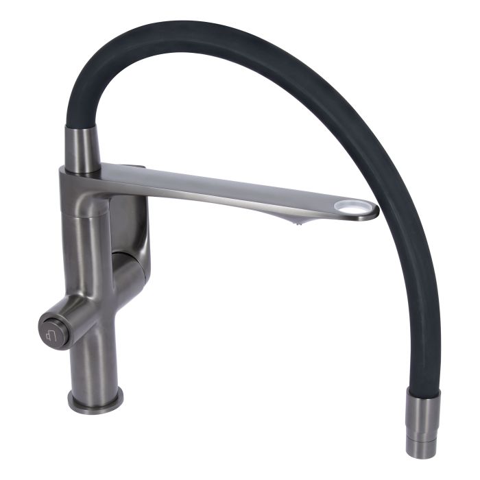 Смеситель для кухни Qtap Vlasta New с гибким изливом с подключением для питьевой воды QTVLA364GMB45649 Gunmetal Black PVD