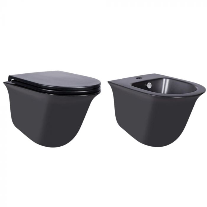 Комплект Qtap Virgo Matt Black 2 в 1: унитаз подвесной Rimless QT1833051ERMB + биде подвесное QT1855051FMB