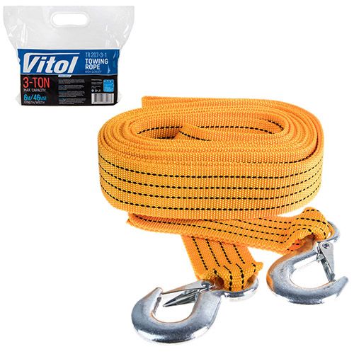 Трос буксировочный ST205B/TP-207-3-1 3т лента 46мм х 6м желтый/крюк/в пакете (TP-207-3-1)