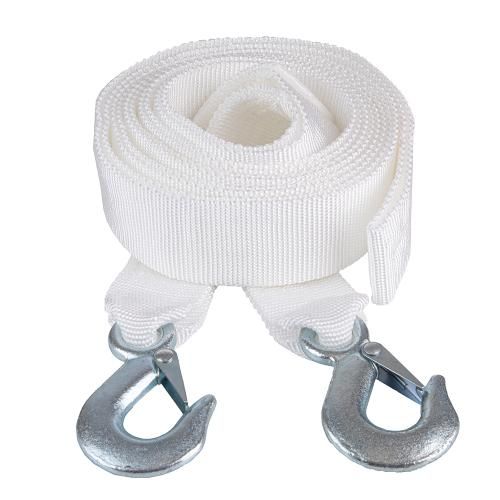 Трос буксирувальний 5т стрічка 50мм х 5,0м білий/2 гаки/в пакеті