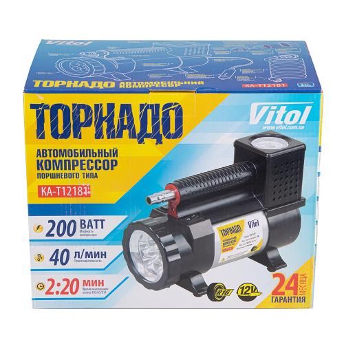 Компрессор автомобильный "Торнадо" КА-Т12181 150psi/15Amp/40л/фонарь/прикур.+переходник/шланг 3,0м (КА-Т12181)