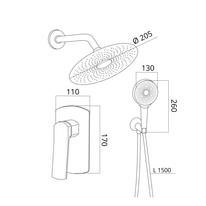 Душевая система универсальная Qtap Slavonice скрытого монтажа на два потребителя QTSLA113GMB45899 Gunmetal Black PVD