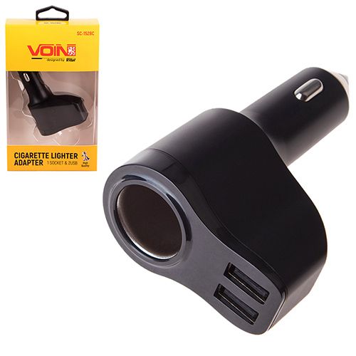 Удлинитель прикуривателя VOIN 1 выход + 2USB 2400mA 12/24V SC-1528С (SC-1528C)