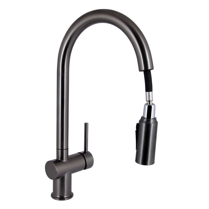 Смеситель для кухни Qtap Rozcesti с выдвижным изливом с подключением для питьевой воды QTROZ366GMB45939 Gunmetal Black PVD