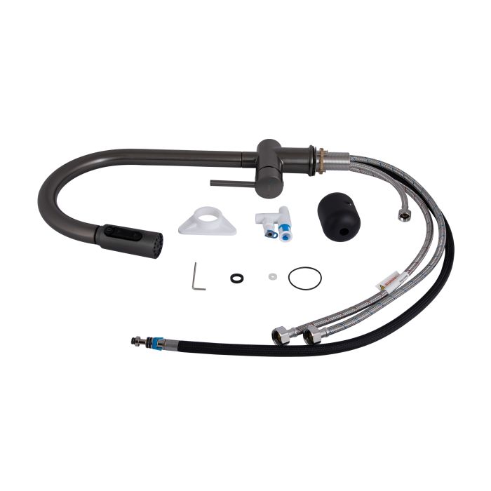 Смеситель для кухни Qtap Rozcesti с выдвижным изливом с подключением для питьевой воды QTROZ366GMB45939 Gunmetal Black PVD