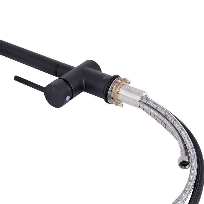 Смеситель для кухни Qtap Rozcesti с выдвижным изливом с подключением для питьевой воды QTROZ367BLM45943 Black Matt