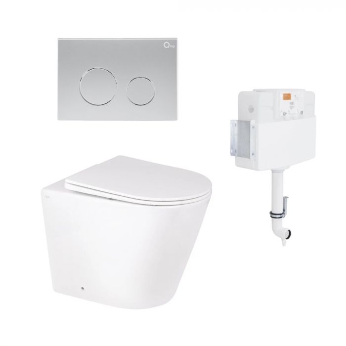 Комплект: Qtap Swan унитаз напольный Rimless QT16223178W + Nest комплект инсталляции 2в1 (круглая клавиша Satin) QT0122490S4Q1 + QT0111M11111SAT