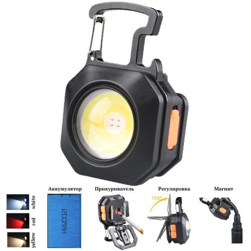 Фонарь MULTIFUNCTIONAL LL-201-COB ULTRA (white+yellow+red), multitool, Li-Ion аккумулятор, зажигалка, магнит, карабин, отвертка (LL-201-COB)