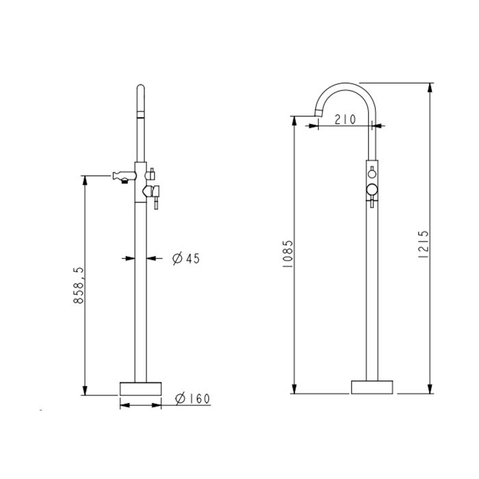 Смеситель для ванны Lidz Aria 004 напольный (с душевым гарнитуром) (k35) LDARI004BLA46100 Black