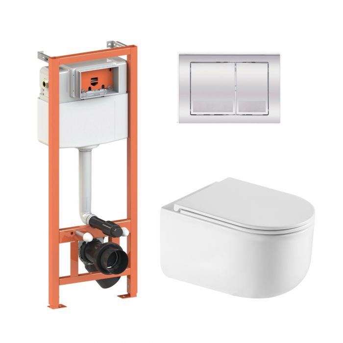 Комплект: Qtap Taurus Ultra Quiet подвесной унитаз QT2433084EUQW + Nest комплект установки 4в1 (Клавиша квадратная Chrome) QT0133M425+QT0111M06028CRM