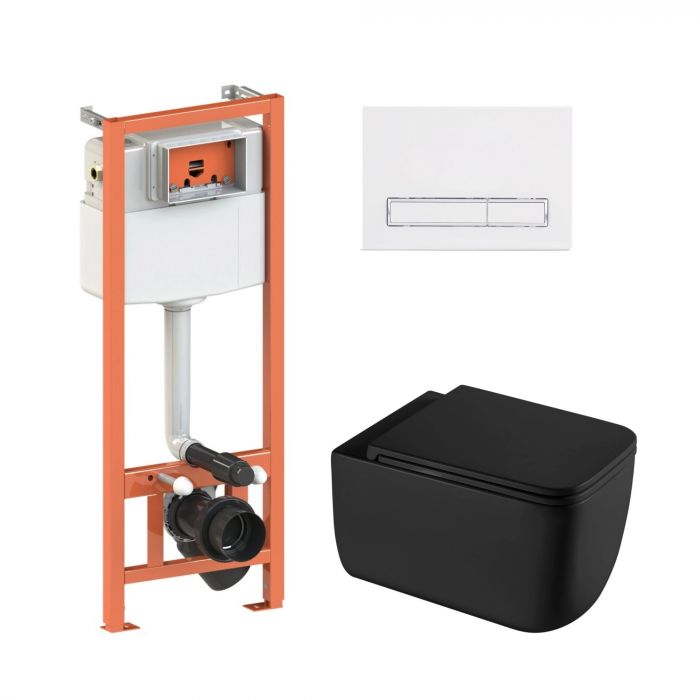 Комплект: Qtap Gemini Ultra Quiet подвесной унитаз QT2533076EUQMB + Nest комплект установки 4в1 (Клавиша линейная White) QT0133M425 + QT0111M08V1384W