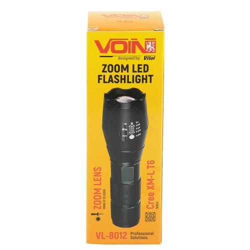 Фонарик ручной VOIN VL-8012, LED T6, 300Lm, зум, алюминий, 1х18650 или 3хААА (не в комплекте) (VL-8012)