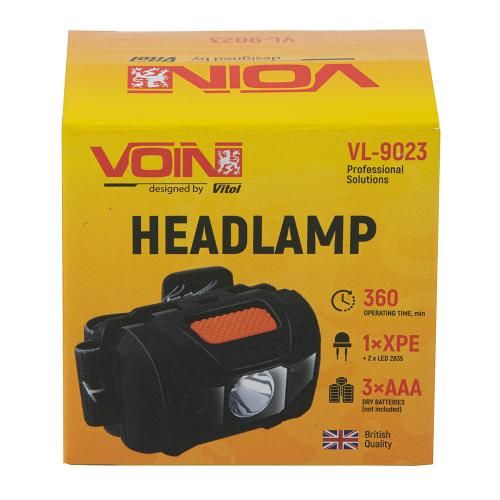 Фонарь налобный VOIN VL-9023, XPE+2x2835/3xAAA (не в комплекте) (VL-9023)