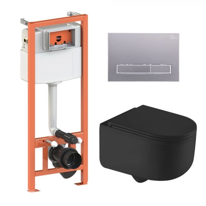 Комплект: Qtap Taurus Ultra Quiet подвесной унитаз QT2433084EUQMB + Nest комплект установки 4в1 (Клавиша линейная Satin) QT0133M425 + QT0111M08382SAT