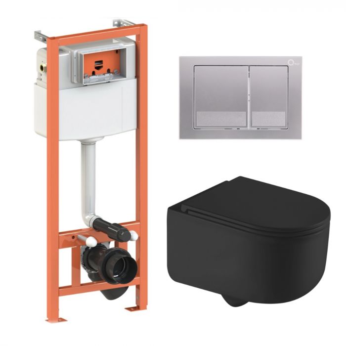 Комплект: Qtap Taurus Ultra Quiet подвесной унитаз QT2433084EUQMB+Nest комплект установки 4в1 (Клавиша квадратная Satin) QT0133M425+QT0111M06029SAT
