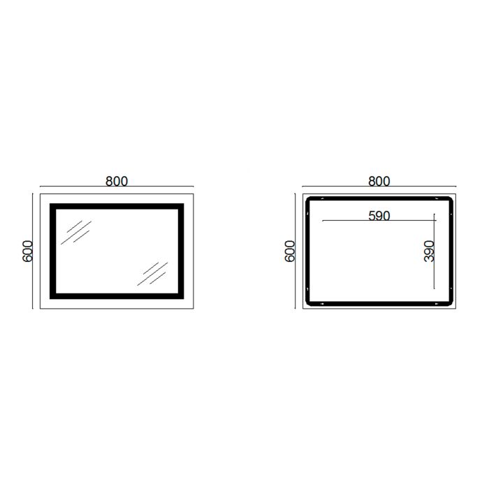 Зеркало Lidz Kubis 600х800 с LED-подсветкой Touch, с антизапотеванием, с димером, рег. яркости Reverse LD78LF9048060