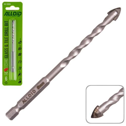 Сверло по стеклу и керамике 6мм, хвостовик HEX 1/4" Alloid, L=105mm (GB-10006)
