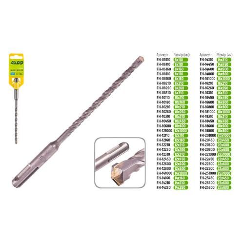 Бур по бетону SDS-plus S4 6x160мм Alloid (FH-06160)