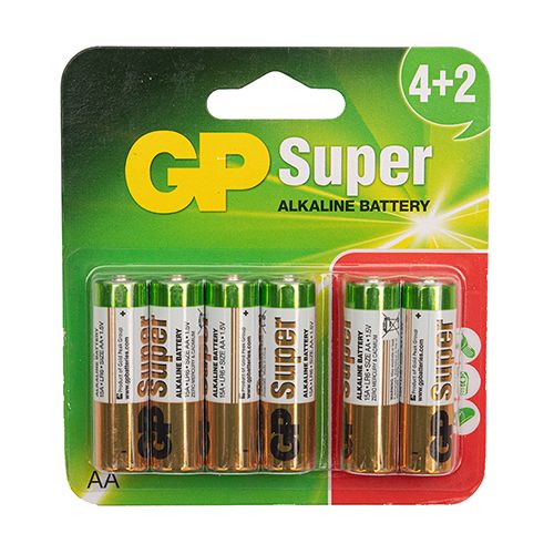 Батарейка GP SUPER ALKALINE 1.5V 15A-U6 щелочная, LR6, AA блистер (4891199134227)