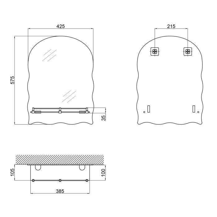 Зеркало Lidz Anny 425х575х105 настенное с полочкой прямоугольное с дугообразным верхом и фигурными боками LD78AN4557