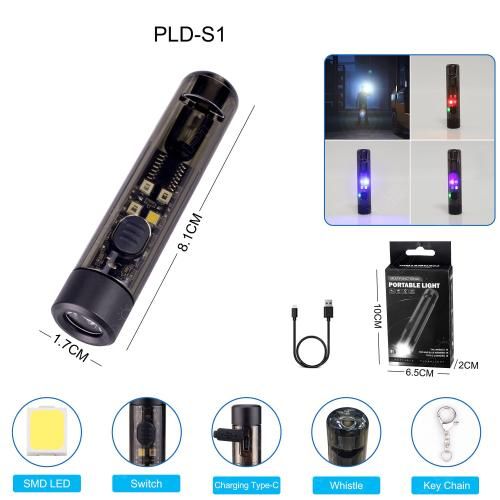 Ліхтар S1-LED+SMD(RGB), Li-Ion акумулятор, карабін, свисток, ЗУ Type-C, Box