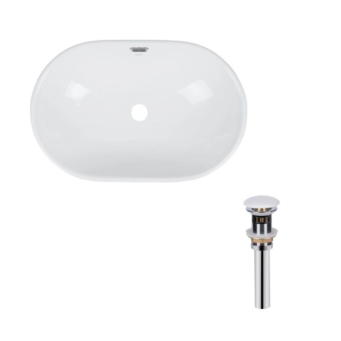 Комплект Qtap Leo: Врезная раковина овальная 590x400x170 мм White + Донный клапан PU02O