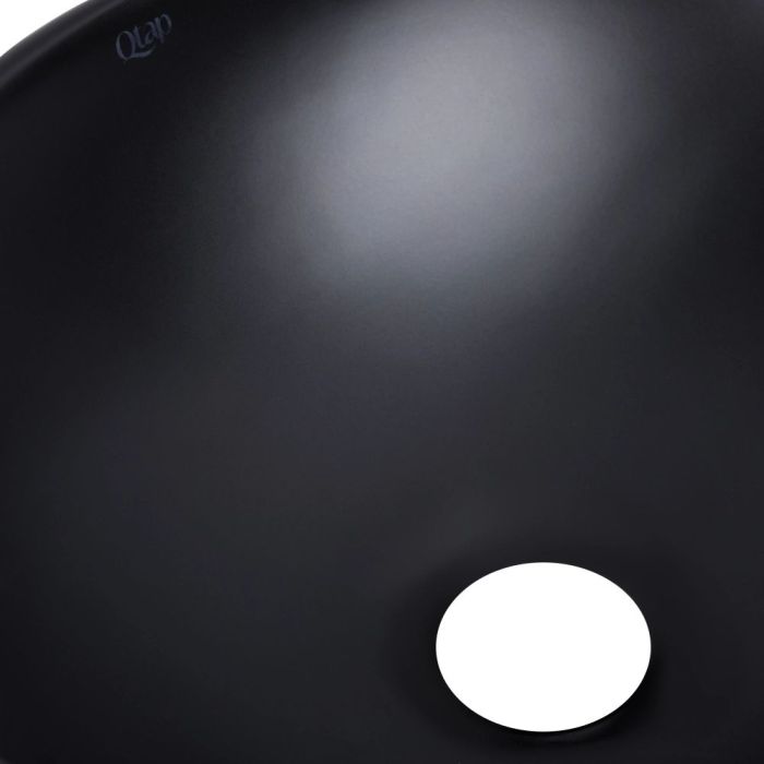 Комплект Qtap Dove: Раковина накладная овальная 410x335x145 мм Matt Black + Донный клапан PU03