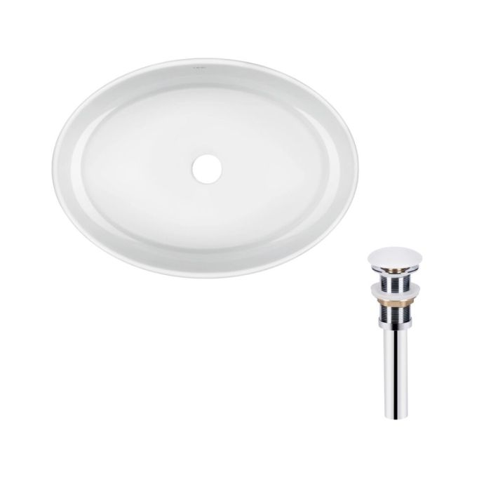 Комплект Qtap Kolibri: Накладная раковина овальная 500x360x140 мм White + Донный клапан PU02