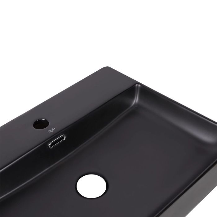 Комплект Qtap Nando LT: Раковина подвесная прямоугольная 500х420х120 мм Matt Black + Донный клапан PU03O