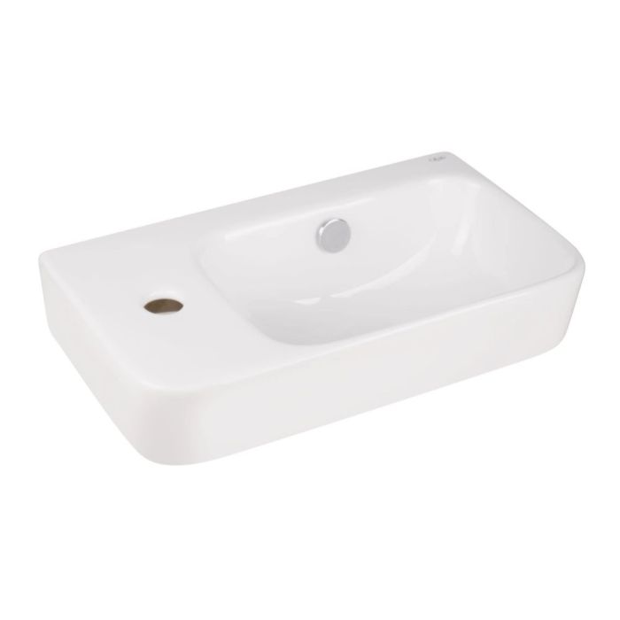 Комплект Qtap Tern: Раковина подвесная прямоугольная левая 450х260х155 мм White + Донный клапан PU02O