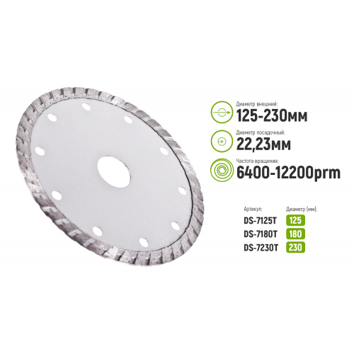 Диск алмазный отрезной Turbo 230 мм Alloid (DS-7230T)