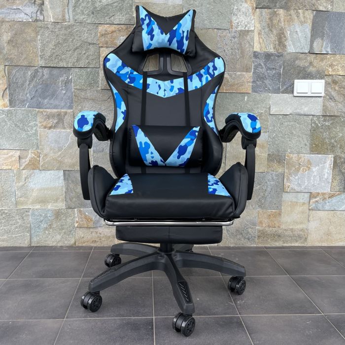 Компьютерное кресло PRESTIGE Черное с голубыми камуфляжными вставками, Prestige, экокожа