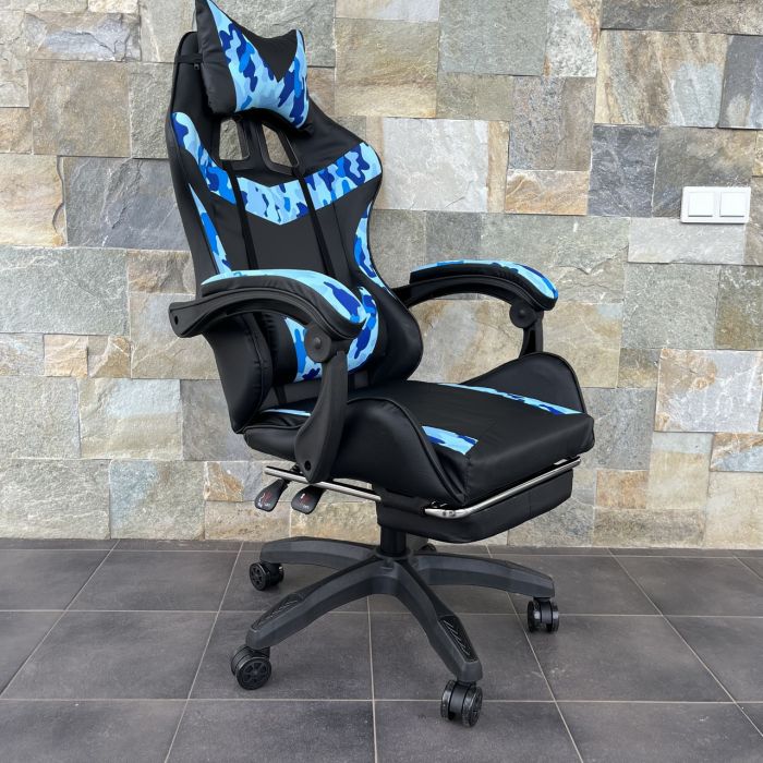 Компьютерное кресло PRESTIGE Черное с голубыми камуфляжными вставками, Prestige, экокожа