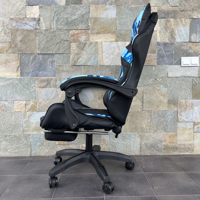 Компьютерное кресло PRESTIGE Черное с голубыми камуфляжными вставками, Prestige, экокожа