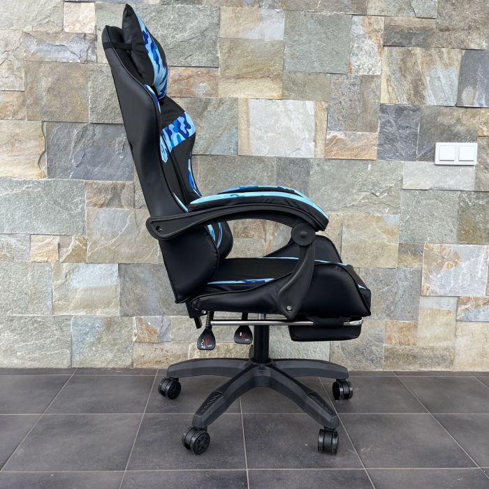 Компьютерное кресло PRESTIGE Черное с голубыми камуфляжными вставками, Prestige, экокожа