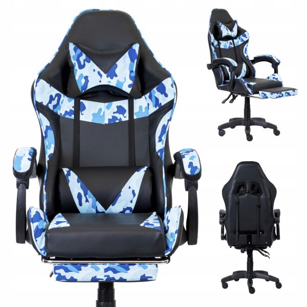 Компьютерное кресло PRESTIGE Черное с голубыми камуфляжными вставками, Prestige, экокожа