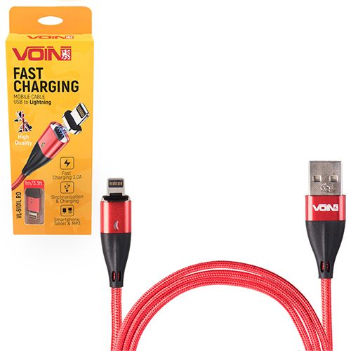 Кабель магнитный VOIN USB - Lightning 3А, 2m, red (быстрая зарядка/передача данных) (VL-6102L RD)
